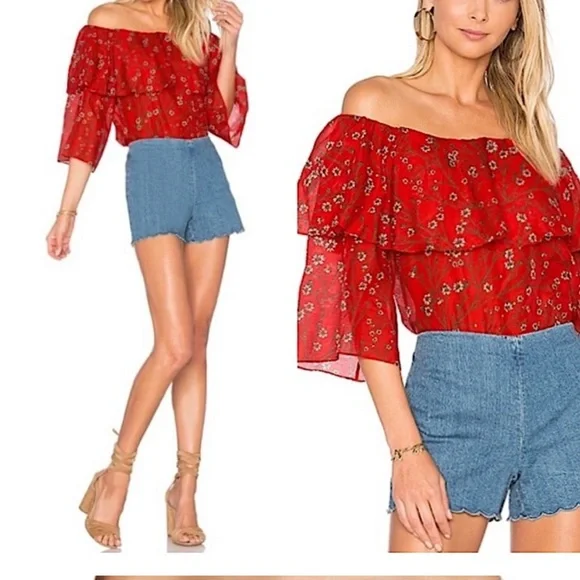 Alice + Olivia Off the shoulder lightweight silk cotton cottagecore blouse top - Picture 4 of 16